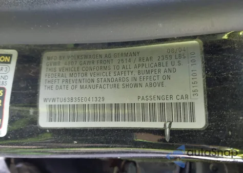 2005 Volkswagen Passat Glx from USA, damaged, VIN WVWTU63B35E041329